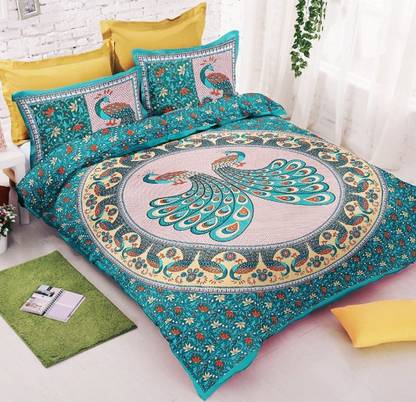 Vihaan Fashions 144 TC Cotton Double Printed Flat Bedsheet