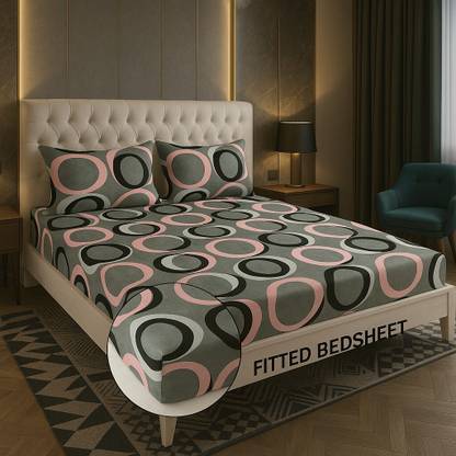 Delight Zone 170 TC Cotton King Printed Fitted (Elastic) Bedsheet