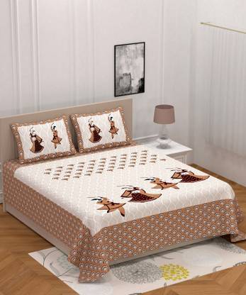 JSR 250 TC Cotton Double Jaipuri Prints Flat Bedsheet