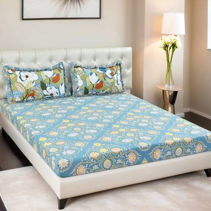 Pushp Homes Cotton King Fitted (Elastic) 300 TC Abstract Bedsheet