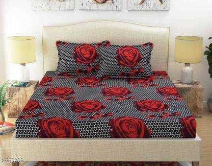 RS TRADERS CO 144 TC Cotton Double Floral Flat Bedsheet