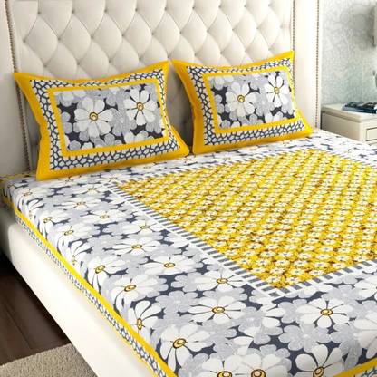 Leo Creation Cotton Double Flat 144 TC Jaipuri Prints Bedsheet