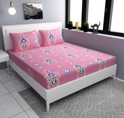 RARE BIRD 240 TC Microfiber King Printed Fitted (Elastic) Bedsheet