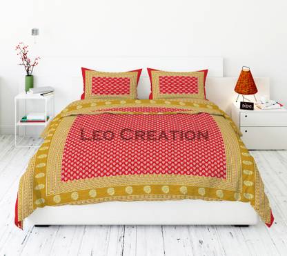 Leo Creation 144 TC Cotton Double Jaipuri Prints Flat Bedsheet