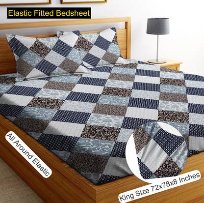 HIYANSHI HOME FURNISHING 240 TC Microfiber King Floral Fitted (Elastic) Bedsheet