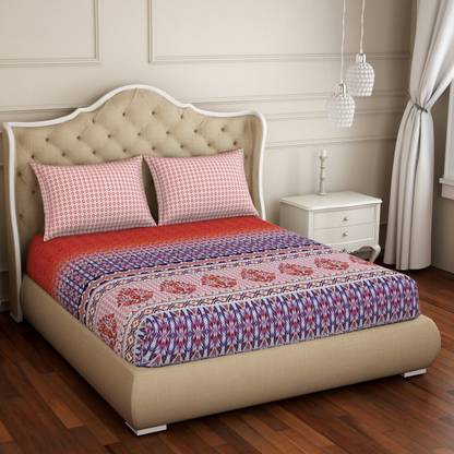 SPACES 210 TC Cotton Queen Abstract Flat Bedsheet