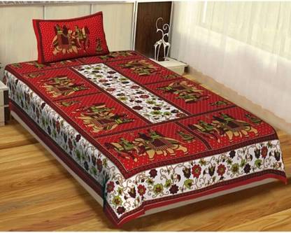KAANY FAB 144 TC Cotton Single Jaipuri Prints Flat Bedsheet