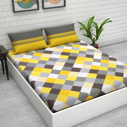 LORETO 144 TC Cotton Double Geometric Flat Bedsheet