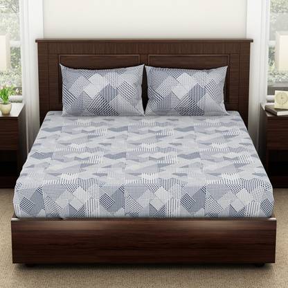 SPACES 144 TC Cotton Double Geometric Flat Bedsheet