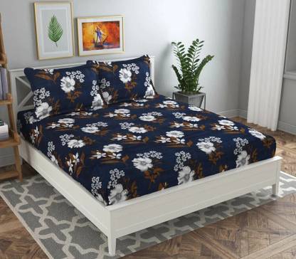 VAS COLLECTIONS 160 TC Microfiber Double Floral Flat Bedsheet