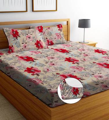 ANIKET 160 TC Cotton Double, Queen Printed Fitted (Elastic) Bedsheet