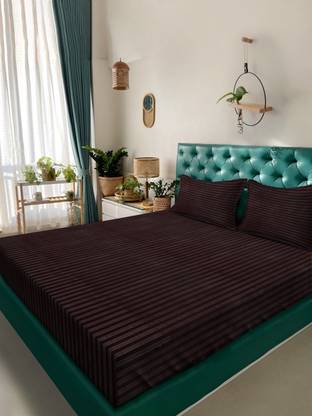 Alina decor Polycotton Double Flat 210 TC Striped Bedsheet