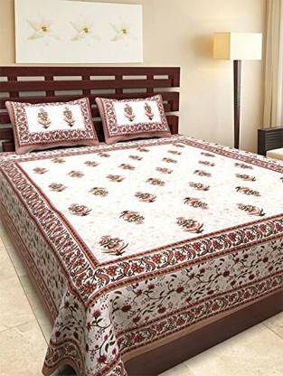 DORAYA 300 TC Cotton Double Floral Flat Bedsheet