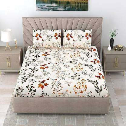 KLOTHO HOME Polycotton King Fitted (Elastic) 210 TC Floral Bedsheet
