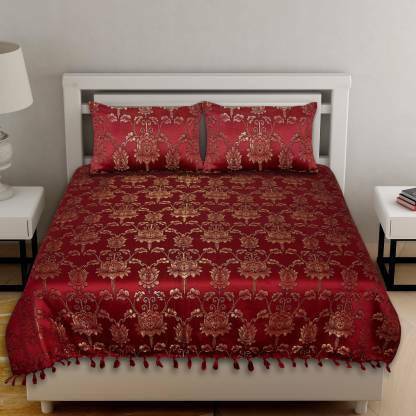 ANYASHA 185 TC Microfiber, Viscose King Embroidered Flat Bedsheet
