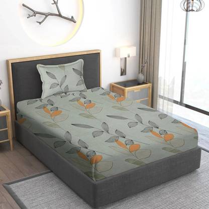 Home Stylish 280 TC Cotton Single Floral Flat Bedsheet