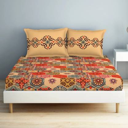 SPACES 132 TC Cotton Double Geometric Flat Bedsheet