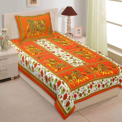 VNV Creation Cotton Single Flat 144 TC Jaipuri Prints Bedsheet