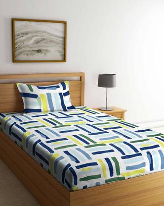 AVINYA Cotton Single Fitted (Elastic) 210 TC Printed Bedsheet