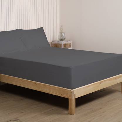 LINENWALAS 300 TC Cotton Single Solid Fitted (Elastic) Bedsheet