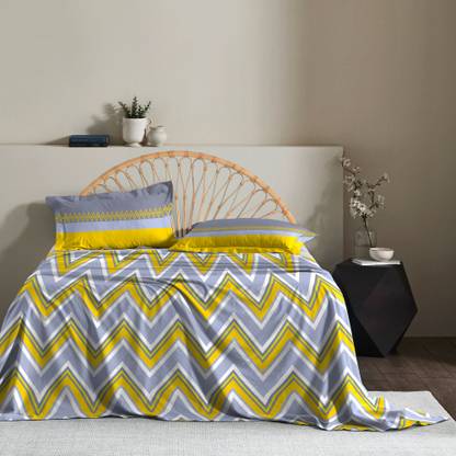 MYTRIDENT 120 TC Cotton Queen Geometric Flat Bedsheet