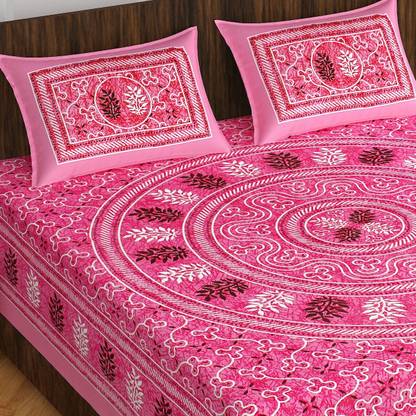 BedZone 220 TC Cotton Double, Queen Jaipuri Prints Flat Bedsheet