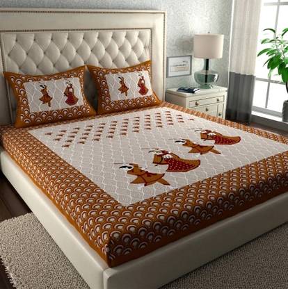 Kanha Online Shopping 105 TC Cotton Double Jaipuri Prints Flat Bedsheet