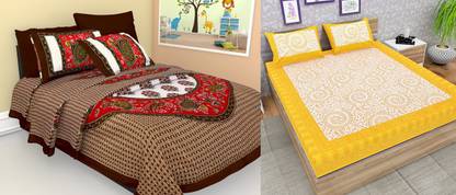 AKS Fashion Hub 150 TC Cotton Queen Jaipuri Prints Flat Bedsheet