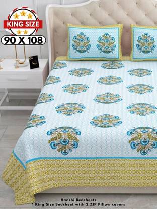 HANSHI Cotton King Flat 260 TC Jaipuri Prints Bedsheet