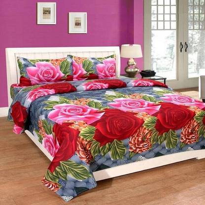 silvertradings Polycotton Double Flat 144 TC Floral Bedsheet