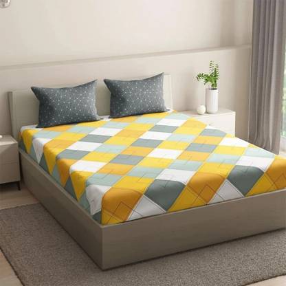 Wakefit 144 TC Cotton King Checkered Fitted (Elastic) Bedsheet