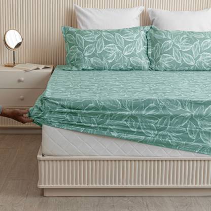 HOMEMONDE 210 TC Cotton Super King Printed Fitted (Elastic) Bedsheet