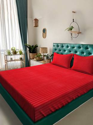 Alina decor Polycotton Double Flat 210 TC Striped Bedsheet