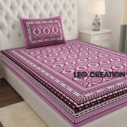 Leo Creation Cotton Single Flat 144 TC Jaipuri Prints Bedsheet