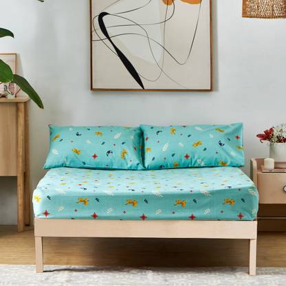 chumbak Cotton Queen Flat 136 TC Printed Bedsheet