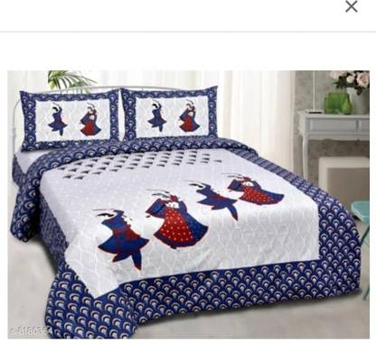 Green kite 100 TC Cotton Queen Jaipuri Prints Flat Bedsheet
