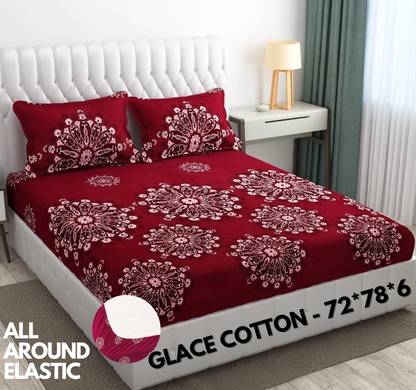 SHOPHOX Cotton Double, King Fitted (Elastic) 210 TC Printed Bedsheet