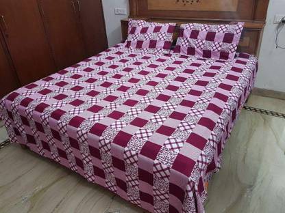 SHIVSHAKTI 150 TC Cotton Double 3D Printed Flat Bedsheet