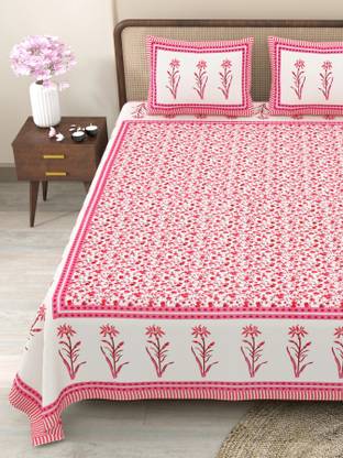 CLOTHOLOGY Cotton King Flat 240 TC Jaipuri Prints Bedsheet