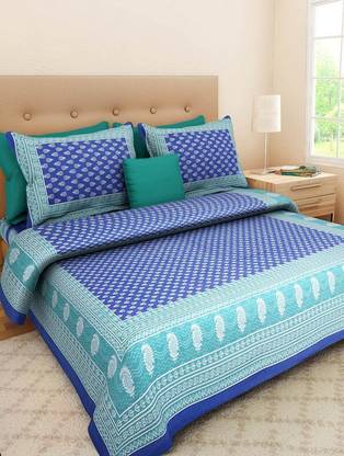 BHOOMI TEXTILES 144 TC Cotton Double Printed Flat Bedsheet
