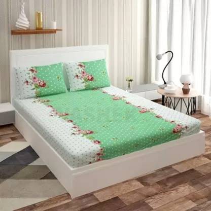 HOMETIC 320 TC Cotton Double Floral Fitted (Elastic) Bedsheet