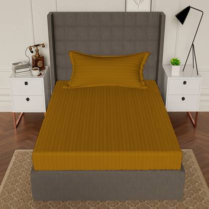 AVI Cotton Single Fitted (Elastic) 300 TC Striped Bedsheet