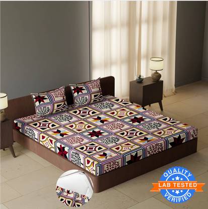 CARLTON LONDON Polyester Double Fitted (Elastic) 144 TC Jaipuri Prints Bedsheet