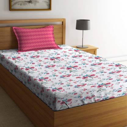 MYTRIDENT 144 TC Cotton Single Geometric Flat Bedsheet