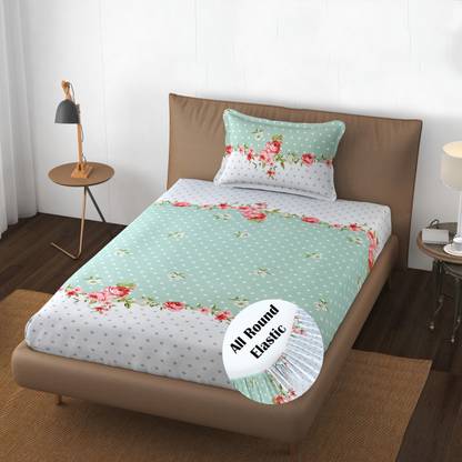 HIDECOR Polycotton Single Fitted (Elastic) 250 TC Printed Bedsheet