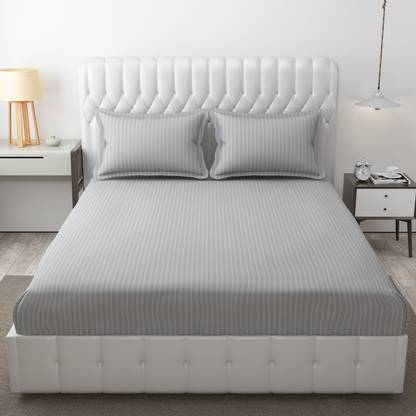RADRUGS Cotton Queen Flat 280 TC Striped Bedsheet
