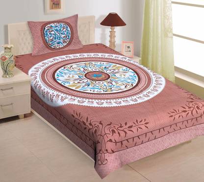 Ubania Collection 140 TC Cotton Single Jaipuri Prints Flat Bedsheet