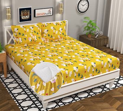 VAS COLLECTIONS 180 TC Cotton Double Floral Fitted (Elastic) Bedsheet