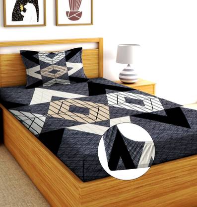 Moonroof 244 TC Cotton Single Printed Fitted (Elastic) Bedsheet