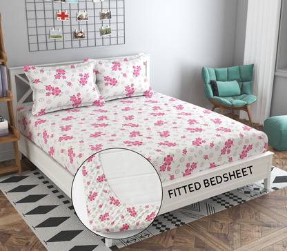 Shivi Creation 170 TC Cotton King Printed Fitted (Elastic) Bedsheet